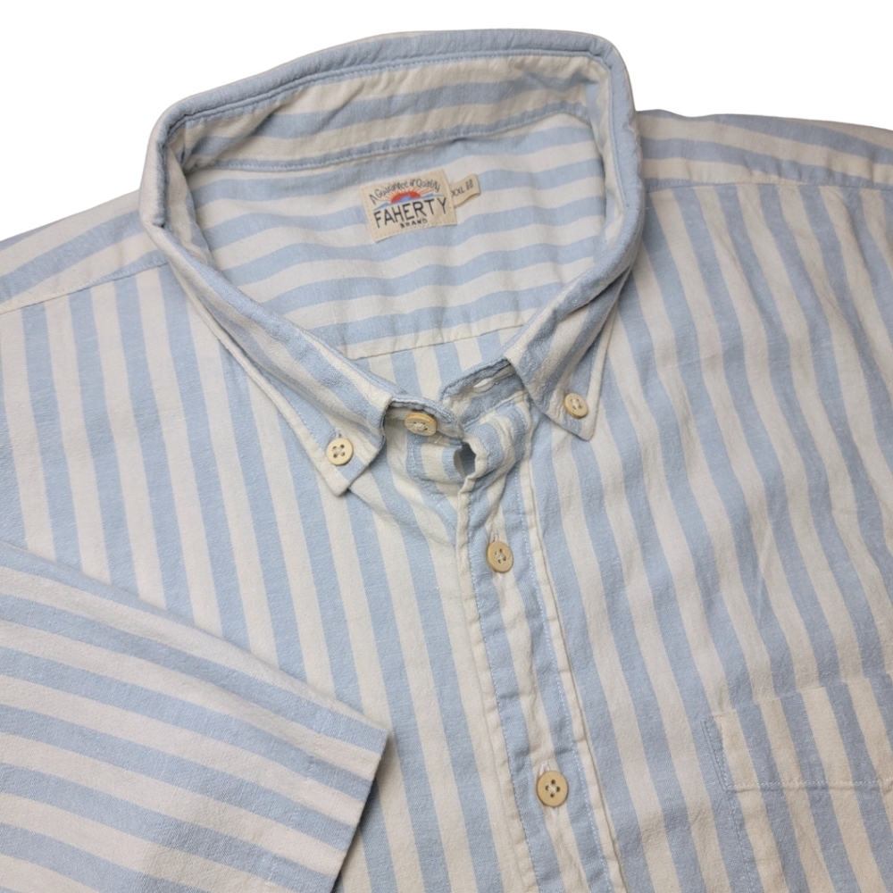 Faherty Breeze Sky Shell Stripe Short Sleeve Shirt XXL - Picture 7 of 7